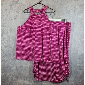 Lane Bryant Womens 22/24 Pink Top Ruched Skirt Set flowy stretchy vacation fun